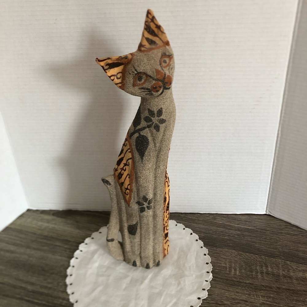 Hand Carved Wood Cat with Unique Finish